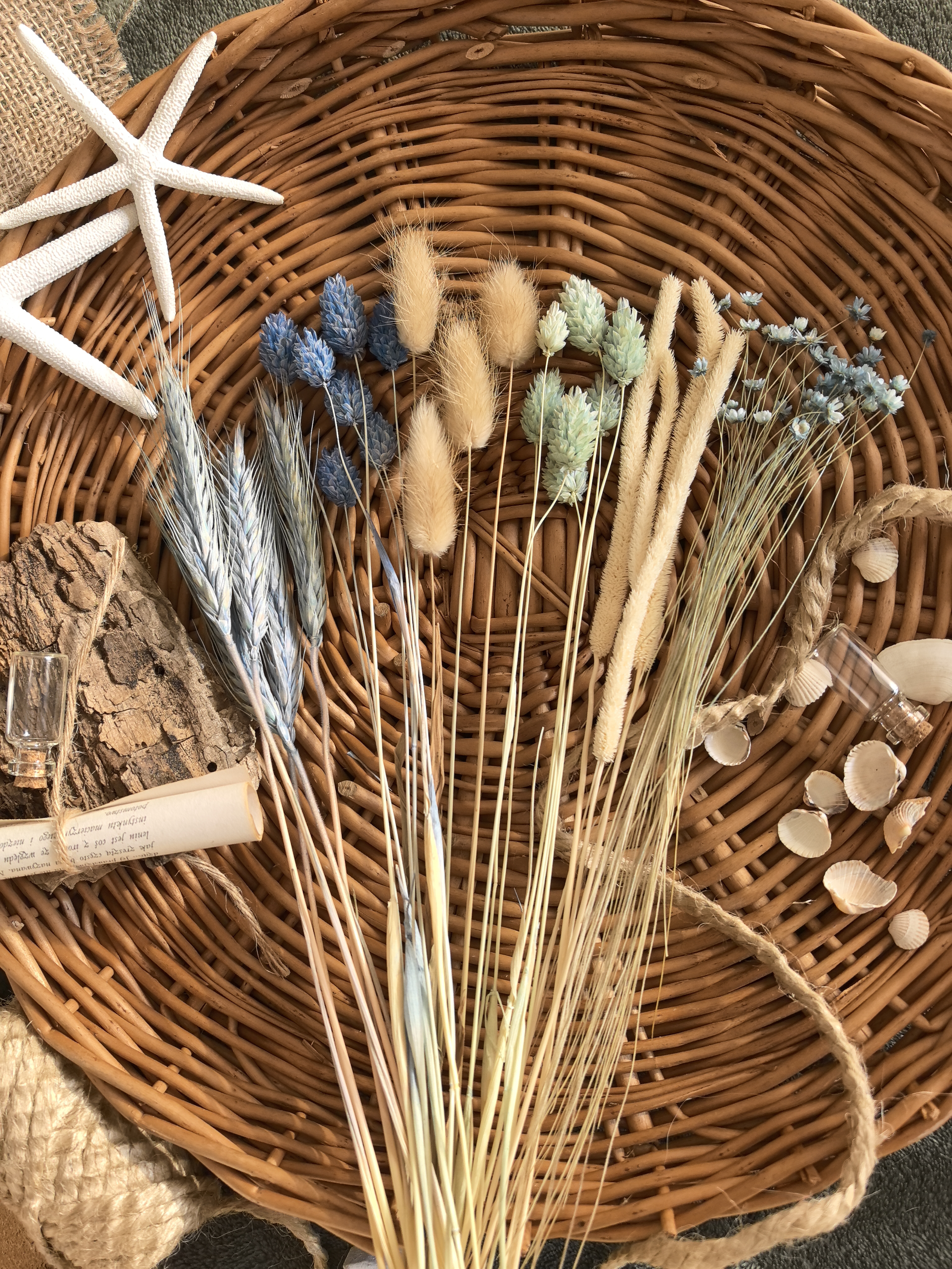 Zdjęcie zestawu roślin leżących wewnątrz kosza wiklinowego