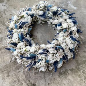 BIEL I BŁĘKIT wianek z suszonych kwiatów